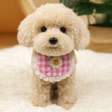 푸들 인형 애착 선물 생일 강아지 동물인형, 27CM, 앉는 위치 살구 핑크 체크 무늬 넥 스카프, 1개