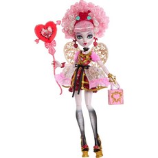 Monster High 무서운 달콤한 생일 인형 클레오 드 나일 골든 파티 드레스 초대장 풍선 선물 립스틱 등과 같은 테마 액세서리 포함, Cupid Asteria