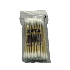 DFMEI 棉籤雙頭盒裝袋裝一次性棉籤化妝用棉棒掏耳朵家用尖頭竹棒棉球, 1個, 雙圓袋裝30支(人工裝):如圖