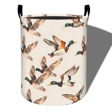 Amepay 소박한 만화 오리 세탁 바구니 접이식 옥스포드 천 손잡이가 달린 생활 방수 더러운 옷 욕실 침실 기숙사용 의류 보관 버킷 장난감 정리함 50cm x 39.9c, Amepay 소박한 만화 오리 세탁 바구니, 접이식 옥