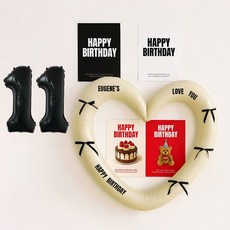 해피제이니 국산 생일포스터 하트 대형프레임 숫자 풍선 생일 파티용품 세트(자유레터링 시트지 3장 제공), 1세트, 크림하트숫자11
