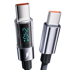 240w C타입 케이블 C to C 초고속 충전 고강도 패브릭 5A PD LED 디스플레이 케이블, 1개, 블랙, 200cm