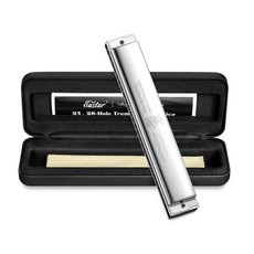 Eastar Admiral 24홀 하모니카 C 트레몰로 키 초보자 성인 아동용 퍼포먼스 경쟁 입 오르간 하드 케이스와 천 포함 실버, Eastar Admiral 24홀 하모니카, C 트레몰, Silver