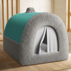 두우둥 방한 켄넬 방한켄넬 따뜻한 하우스 방한, XS 32 x 30x29cm 1.5kg, 1개, 스카이그린 도어 커튼 포함