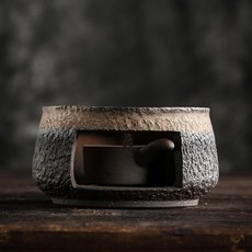 嘉義出貨 日式粗陶煮茶溫茶器 手工復古泡茶溫茶暖茶爐子茶壺保溫底座, 矮款石紋溫茶爐, 1個
