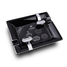 【崇德鋪】COH雪茄煙灰缸雙人位骨瓷菸灰缸配金屬托架，精緻耐用，共享品味時光, 1個, 黑色