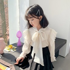 BABYMAX 女童款珍珠荷葉邊蝴蝶結雪紡衫