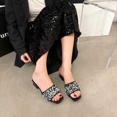 캐주얼 큐빅 통굽 슬링백 정장구두 보석 구두