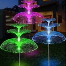 台中現貨 太陽能水母燈 LED太陽能煙花燈 蒲公英燈 太陽能地插燈 草坪裝飾燈 光纖水母燈, 3層水母燈，彩光漸變