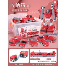 키즈 버라이어티 마그넷 어셈블리 엔지니어링 자동차 퍼즐 빌딩 블록 마그네틱 접합 생일 선물 장난감 소년 3 세 4, 마그네틱 어셈블리 소방차 26개 세트(조합 가능), 1개