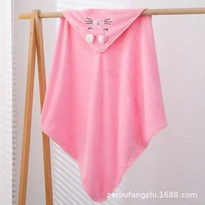 兒童浴袍新生兒連帽抱被加厚珊瑚絨吸水卡通刺繡嬰兒浴巾斗篷批發, 1個, 粉色萌貓:80*80cm