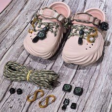(신발포함X) DIY 파라코드 신발 커스텀 세트 카라비너 나침반 스토퍼 앤드클립 4mm, 1세트, 브라운 카모 + 오렌지