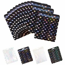 재밀봉 가능한 홀로그램 백 50개 대형 플라스틱 포장 파우치 캔디 샘플 백 투명 냄새 방지 지퍼락 백 화장품 포장 소규모 비즈니스용 14 x 24.4cm5.5 x 9.