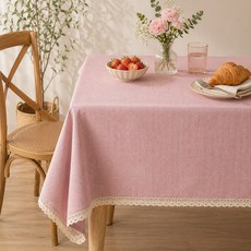마에르 레이스 방수 식탁보 북유럽 테이블보 사각 식탁커버, 1개, 2인(90 x 140cm), 핑크