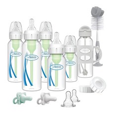 Dr. Brown's 배앓이 방지 옵션 좁은 병 선물 세트 빨대 빨대 병 HappyPaci 실리콘 젖꼭지 보관여행용 캡 및 병 브러시 그린그레이