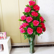 仿真牡丹花樹大盆景客廳室內裝飾擺件，假花落地盆栽超仿真綠植，提升居家品味, 1.5米富貴牡丹玫紅+草, 1個