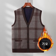 ROYALBELLE 남성 브이넥 기모 안감 심플 빅사이즈 캐주얼 도톰 보온 니트 조끼 K0111004