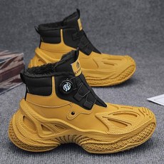 加絨高筒運動雪靴男女款中筒防潑水防滑雪地靴加絨保暖戶外防寒止滑登山雪地鞋大尺碼情侶休閒運動短靴, 黃色加絨