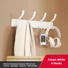 YUNJIEYA 접이식 로브 블랙 화이트 타월 행거 네일 벽걸이 코트 홀더 욕실 주방 액세서리, White 4 hook