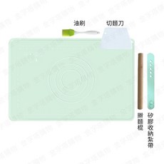 矽膠揉麵墊 附油刷切麵刀收納帶, 加厚揉麵墊-清爽綠, 1個
