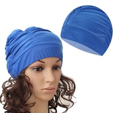 에운다 스토어 다채로운 플리츠 나일론 천 수영 모자 대형 온천 목욕 캡 성인 남녀용 긴 머리블랙 452577, Dark Blue, 다크 블루 452577