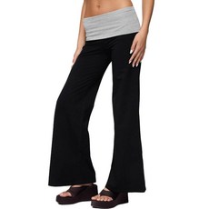 Nicoxijia 여성용 폴드 오버 요가 팬츠 로우 라이즈 와이드 레그 스웨트팬츠 컬러 블록 플레어 레깅스 Y2k 부츠컷 체육관 라운지 팬츠 C-블랙 S