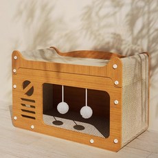 고양이 숨숨집 대형 2단 스크래처 보드 볼 장난감 하우스, 1개, 브라운