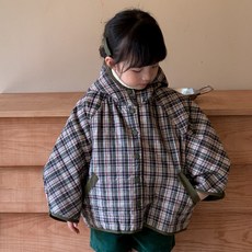 앨리홈 겨울용 카키체크 후드 후리스 라이닝 누빔 점퍼