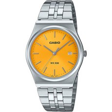 CASIO 카시오 MTP-B145D-9AV 남성용 빈티지 스테인리스 스틸 옐로우 다이얼 3핸드 아날로그 시계 실버 캐주얼122361