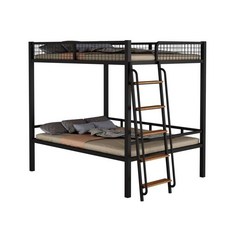 벙커침대 철제 원목 프레임 수납 성인 풀세트 심플한 상부 하부 침대., 1500mmx2000mm, 24번 블랙 이층 침대(계단 바깥쪽 오른쪽)