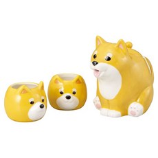 sun art 柴犬茶具組, 黃色, 茶壺1入+茶杯2入, 1個
