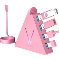 USB C 허브 4 포트 JoyReken USBC to 허브 6.1m(2피트) 확장 케이블 맥북 프로/미니 아이맥 서피스 게이밍 노트북 PS5 플래시 드라이브, 2FT, Pink-C