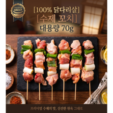 HACCP인증 닭다리살 100% 두툼 수제 파닭꼬치 파격 증량 신선가득 급속냉동 아이스팩 증정, 10개, 70g