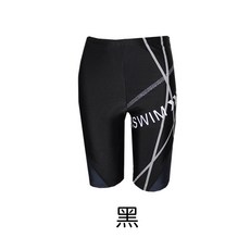 男生五分泳褲，彈性平口四角泳褲，字母線條設計