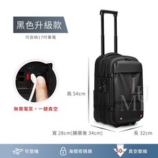 可拆卸壓縮後背包，真空壓縮，可擴展6cm，內置USB充電孔，防水旅行袋，登機包，拉桿背包, 1個, 【現貨】黑色  一鍵真空 無需電泵
