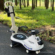 新款三合一兒童扭扭車，可手推防側翻童車，1-6歲雙人溜溜推桿搖擺車, 1個, 小靠背,1代灰兔+音樂燈光