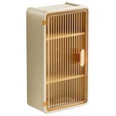 壁掛式收納櫃，免釘安裝，透明門板，頂部置物平台，多層收納，防塵防水, 奶油黃, 1個