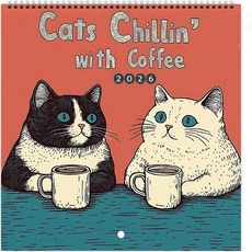 2026日曆 12個月家庭計劃器貓咖啡日曆 有趣的厚紙手工挂歷家居裝飾, 1個, 01