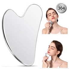 세렌디 하트 스테인리스 괄사 마사지 얼굴 바디 림프, 스텐, 1개, 실버