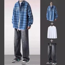 코르티스 LP 엘피판Outside 미니1집 샌드 (포카동봉) The Lines Color, 2xl, 3피스 블루 셔츠+긴팔+데님 팬츠 그레이