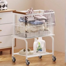 votgl 철제 스텐 빨래바구니 세탁바구니 빨래 바구니 대용량 이동식, 흰색