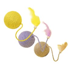 羽毛大劍麻球貓抓球 貓球 劍麻球 貓咪球 貓爪球 羽毛 麻繩 貓抓球 貓玩具貓咪玩具寵物玩具大球球幼貓小貓玩具用品, 紫, 1個