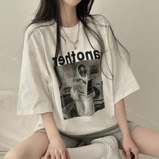 여성 어나더 프린팅 오버핏 반팔티 데일리 베이직