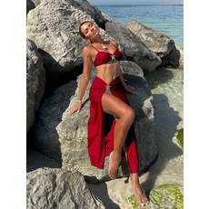 時尚性感比基尼泳衣女三件套網紗長裙