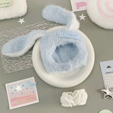 토끼 시리즈 10cm 솜인형 코튼 인형 옷 세트 모자+기저귀, 토끼 블루