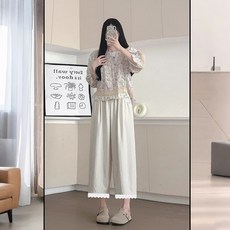 DFMEI 孕婦休閒褲子夏季薄款新款小個子外穿冰絲九分白色闊腿褲