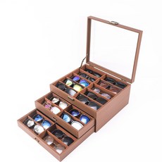 안경 정리함 케이스 원목 보관함 아크릴 선글라스 안경통 롤형 휴대용 안경함 선글라스케이스, 1개, C. 30칸 우드그레인 안경 보관함 칸당10칸