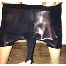 男士絲襪內褲 透明油亮加檔加大尺碼緊身開口四角短褲