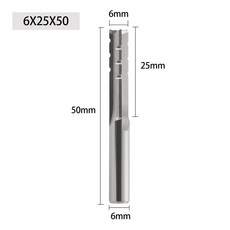 1개 3날 직선 밀링 커터 4mm 6mm 8mm 평행 비트 초경 엔드밀 목공 도구 라우터, 6x25x50L, 1Pcs