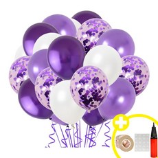 생일파티 컨페티 풍선 세트 메탈릭 혼합 20개 생일 돌잔치 웨딩 파티용품 [에브리띵스마일] 1184, 1세트, 퍼플